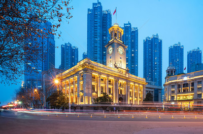 武汉地标建筑江汉关夜景
