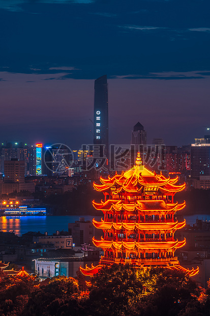 武汉城市夜景黄鹤楼武汉中心